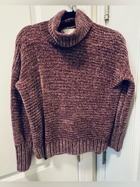Pink Rose Chenille Turtleneck Sweater in Mauve Pink